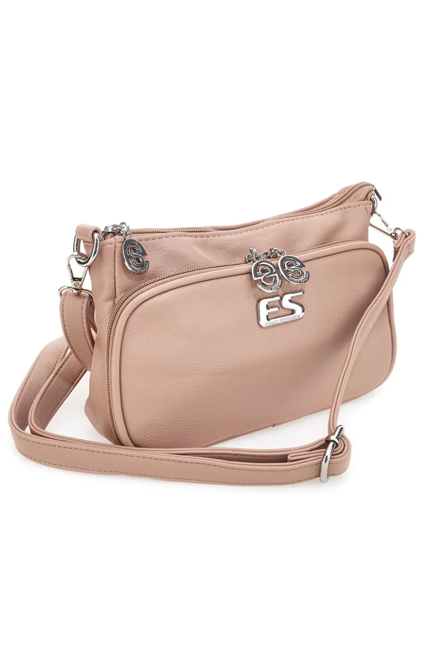 Borsa a tracolla rosa cipria con doppia zip Emma Spagnesi PU1804