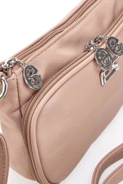 Borsa a tracolla rosa cipria con doppia zip Emma Spagnesi PU1804