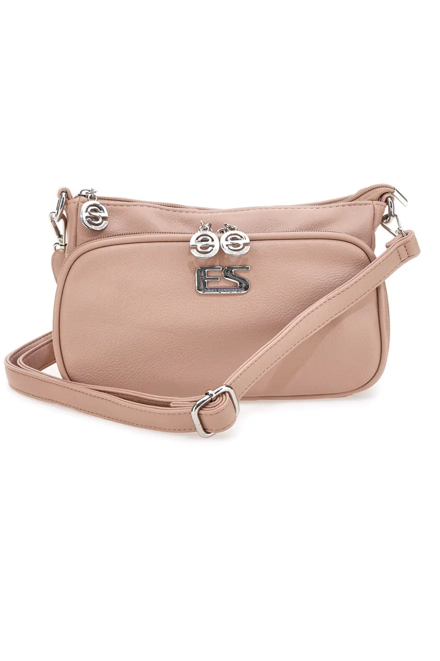 Borsa a tracolla rosa cipria con doppia zip Emma Spagnesi PU1804
