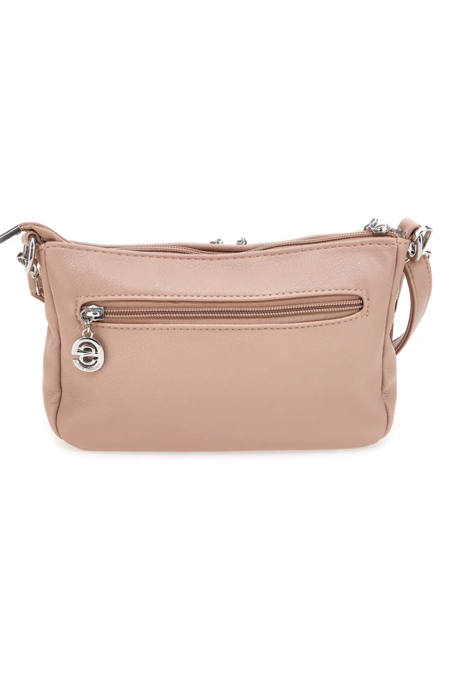 Borsa a tracolla rosa cipria con doppia zip Emma Spagnesi PU1804