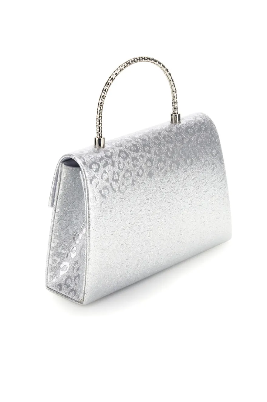 Borsa argento con texture animalier e tracolla a catena Nbg SERA/3488