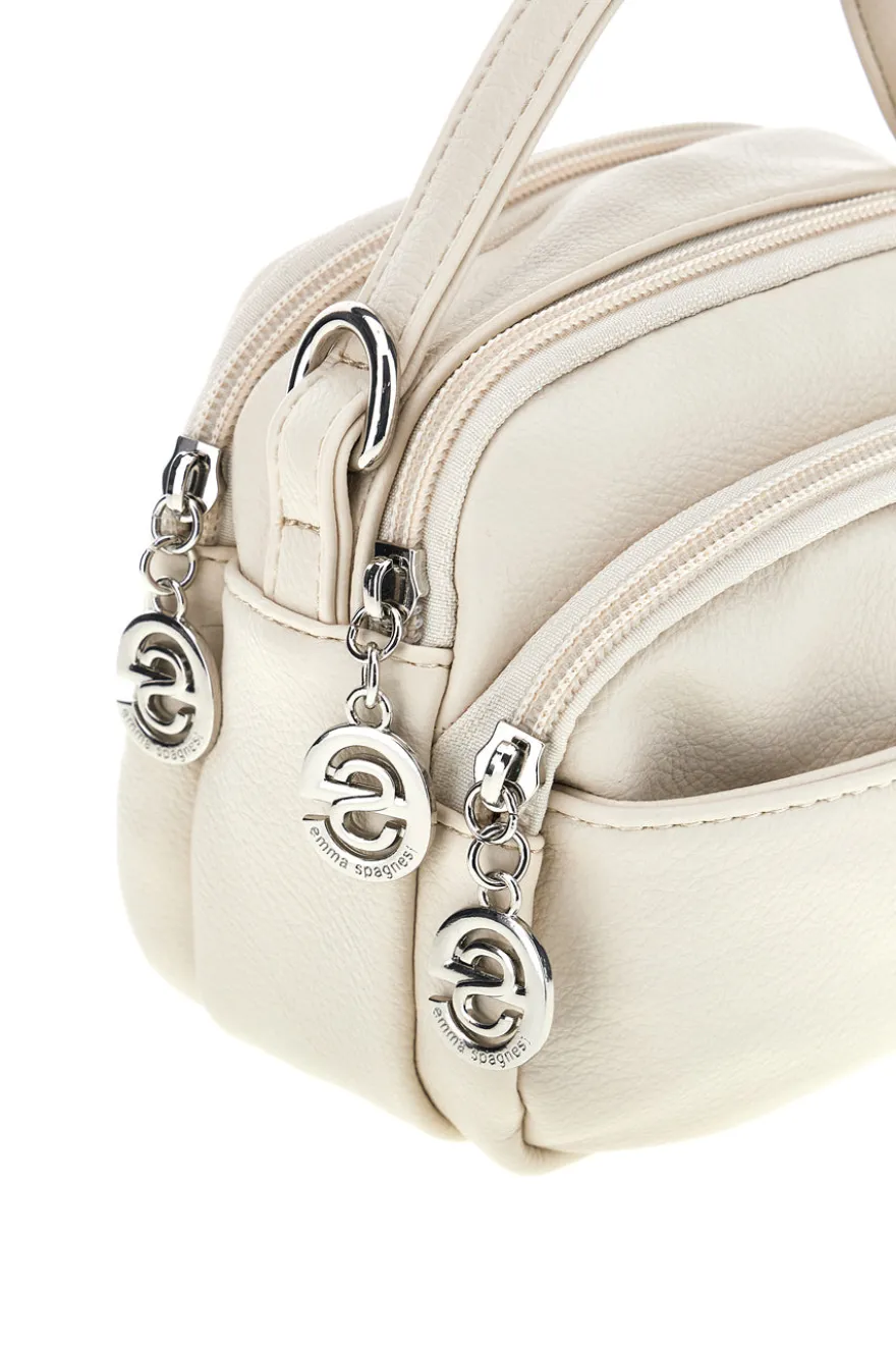 Borsa beige a mano con tracolla e zip multiple Emma spagnesi PU1808