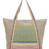 Borsa beige con inserti colorati e manici multicolor Basile BA22101