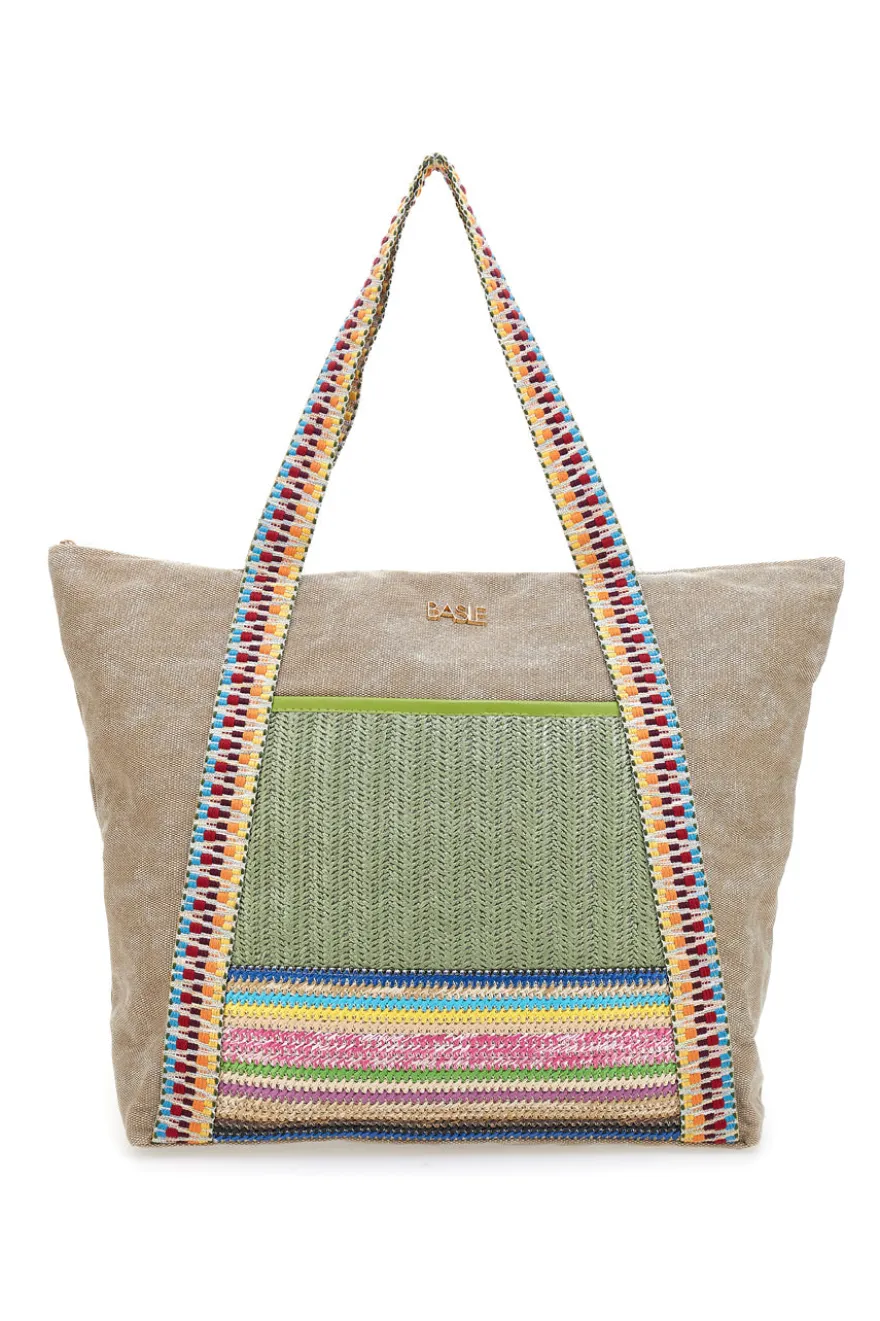 Borsa beige con inserti colorati e manici multicolor Basile BA22101