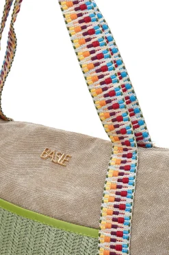 Borsa beige con inserti colorati e manici multicolor Basile BA22101