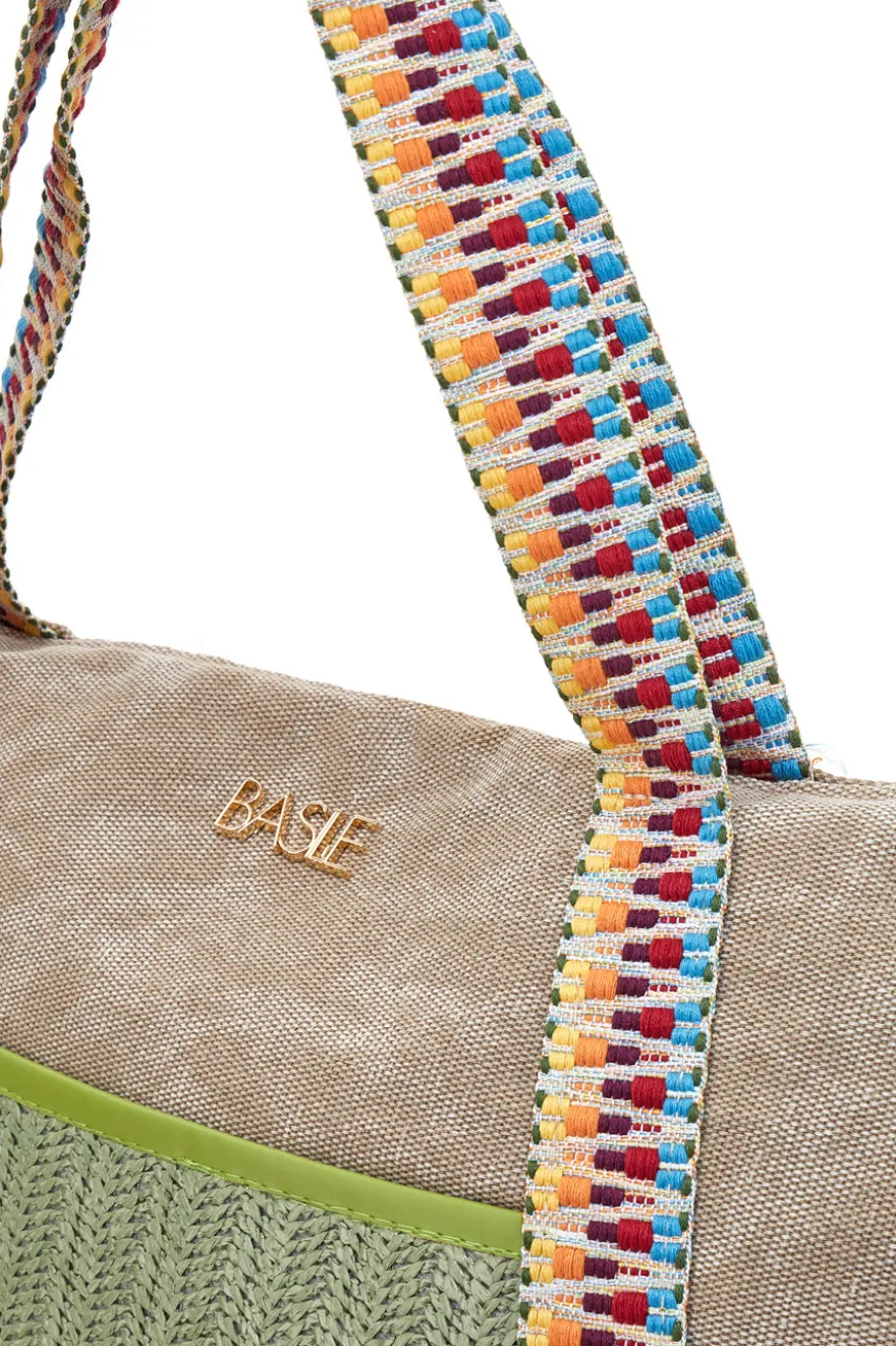 Borsa beige con inserti colorati e manici multicolor Basile BA22101