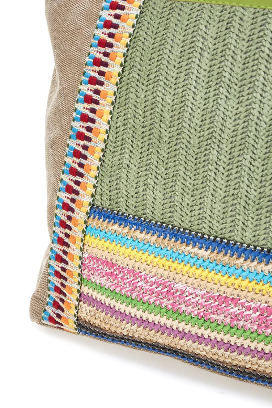 Borsa beige con inserti colorati e manici multicolor Basile BA22101