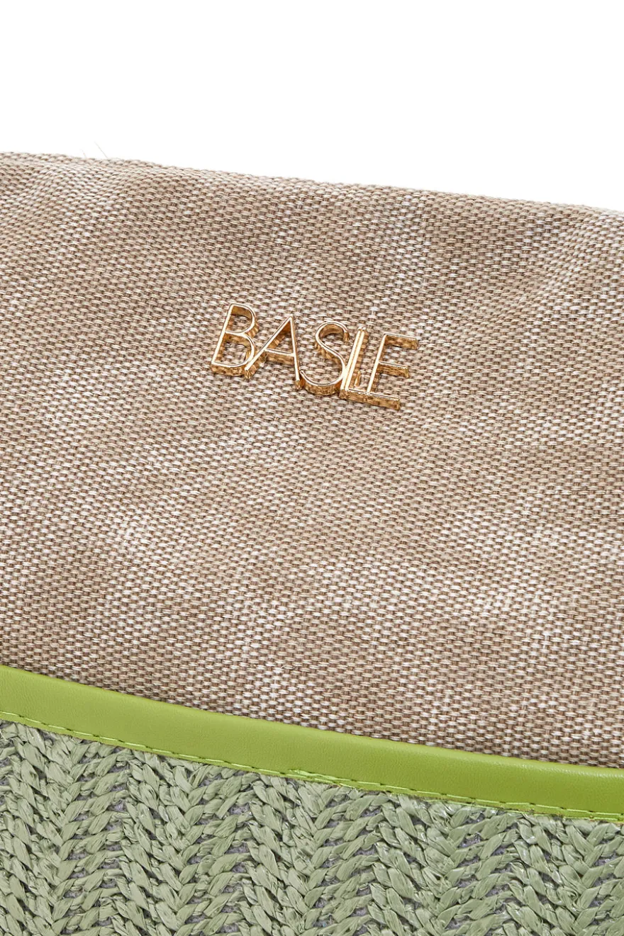 Borsa beige con inserti colorati e manici multicolor Basile BA22101