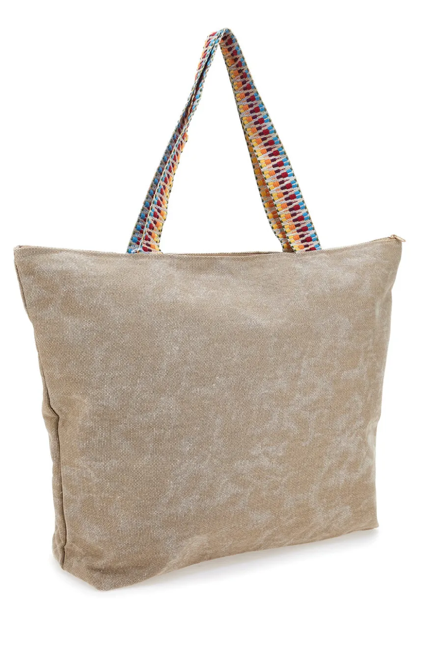Borsa beige con inserti colorati e manici multicolor Basile BA22101