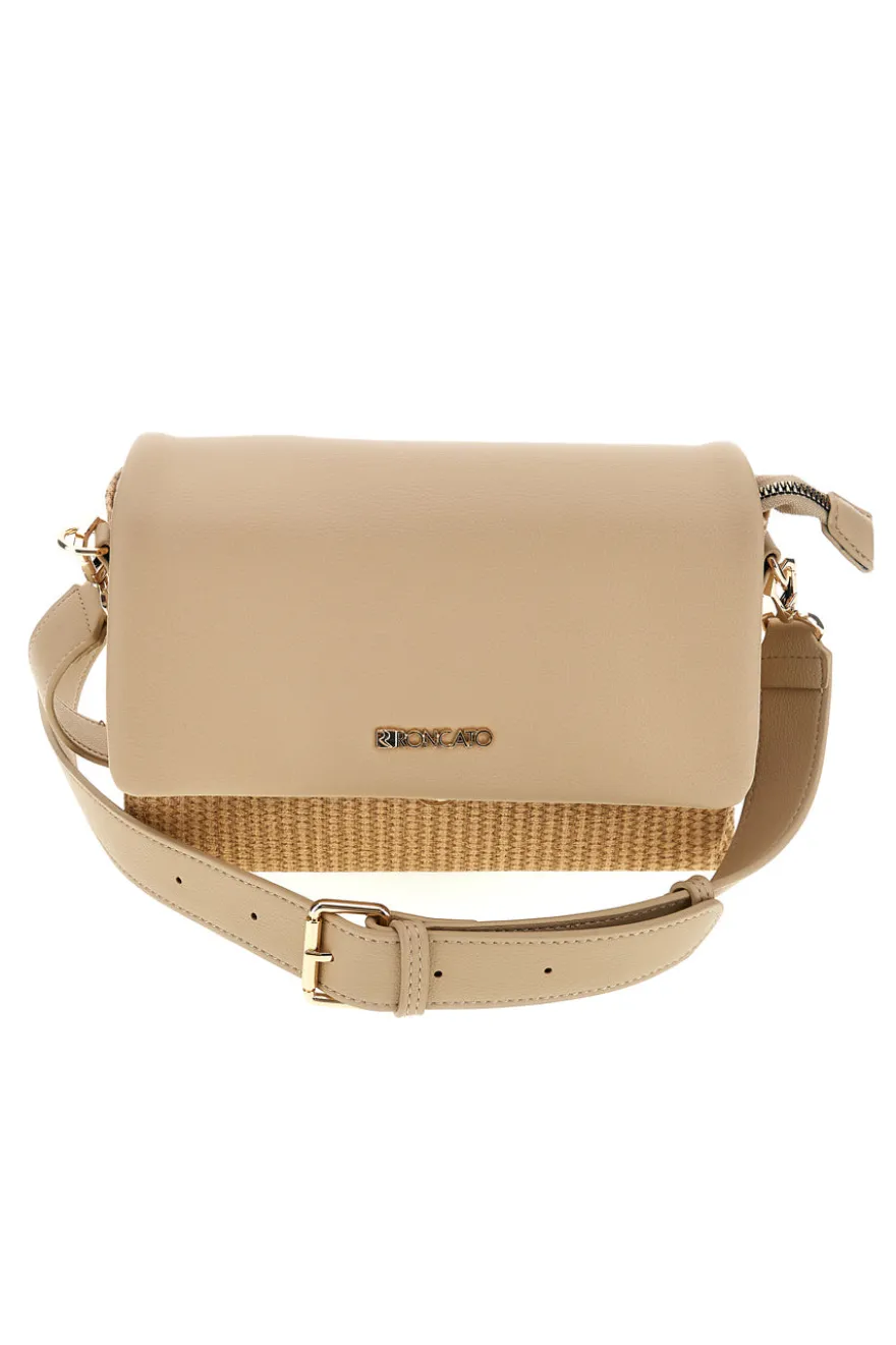 Borsa beige con inserto intrecciato Roncato R2414