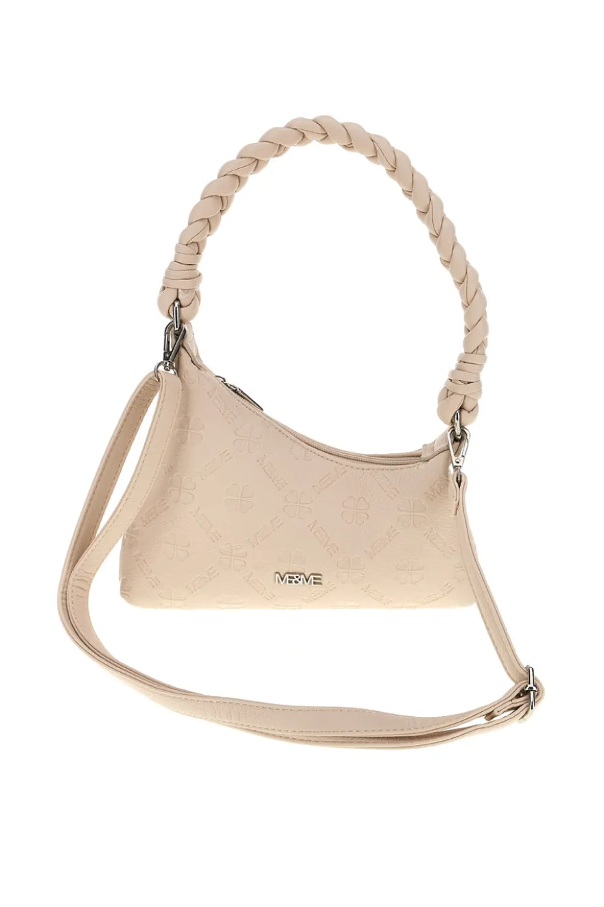 Borsa beige con manico intrecciato Me & me L4743