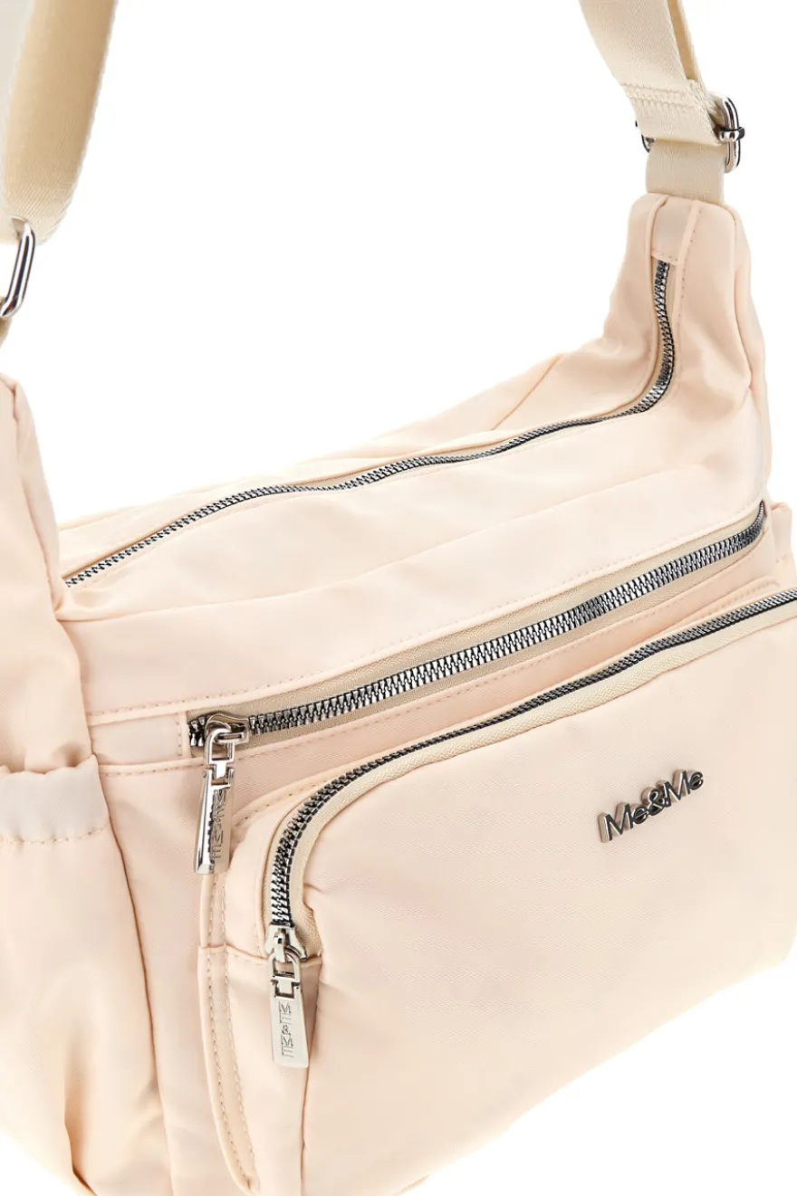 Borsa beige con zip multiple e tracolla regolabile Me & me spa 8059