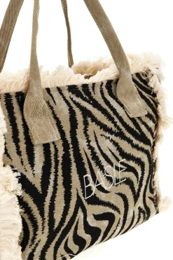 Borsa Beige e nera animalier con frange Basile CLASSBA22224
