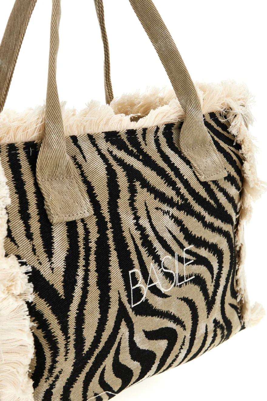 Borsa Beige e nera animalier con frange Basile CLASSBA22224