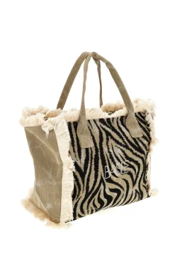 Borsa Beige e nera animalier con frange Basile CLASSBA22224