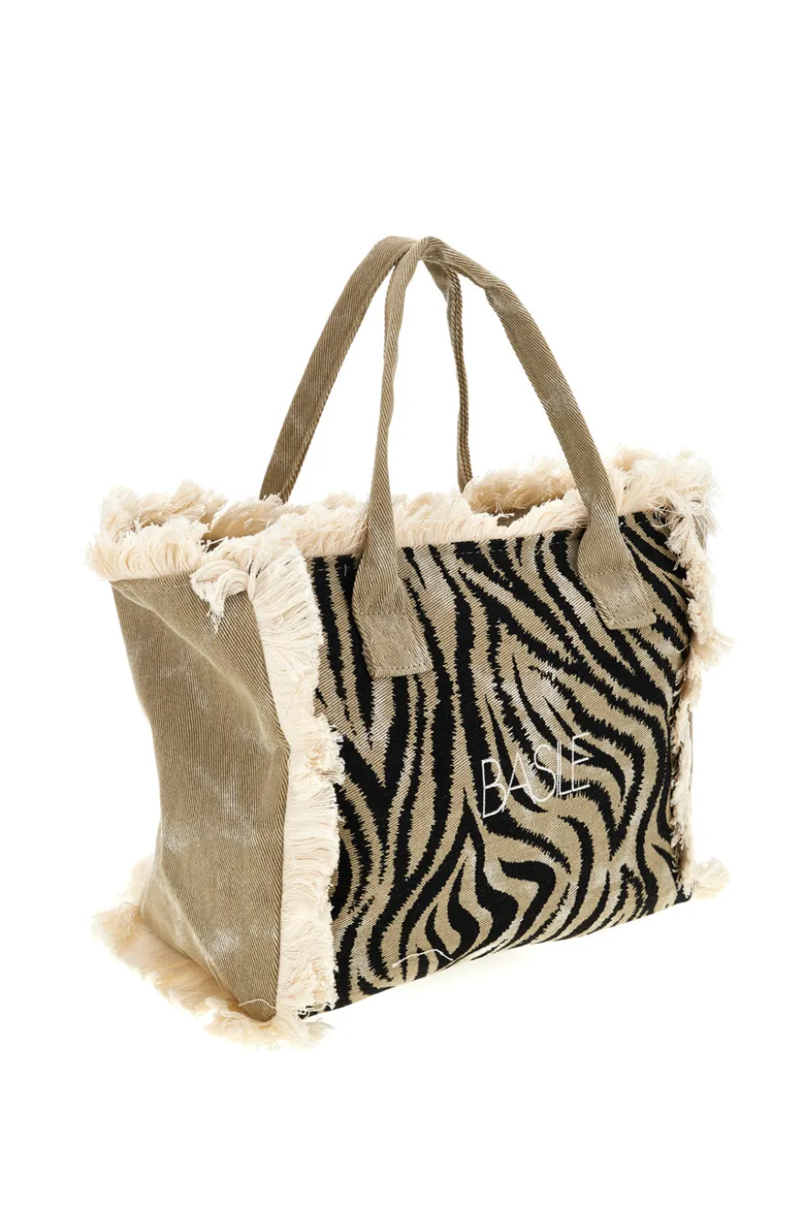 Borsa Beige e nera animalier con frange Basile CLASSBA22224