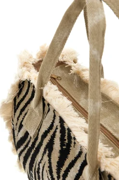 Borsa Beige e nera animalier con frange Basile CLASSBA22224