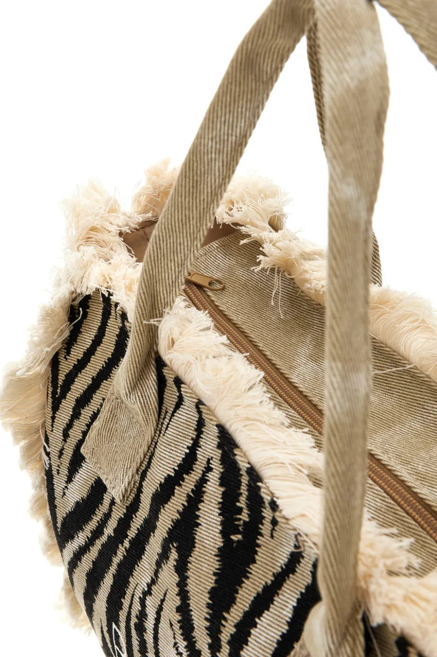 Borsa Beige e nera animalier con frange Basile CLASSBA22224
