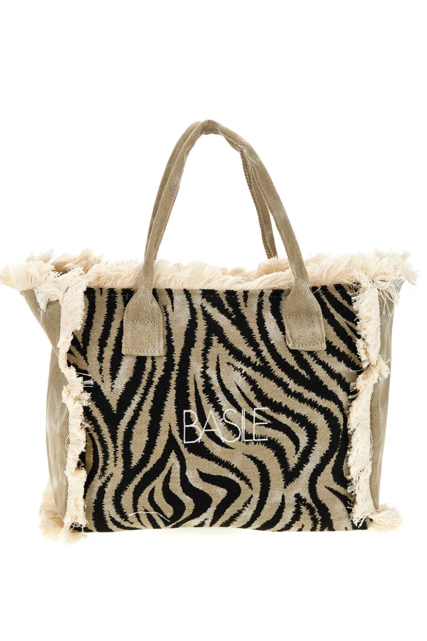 Borsa Beige e nera animalier con frange Basile CLASSBA22224