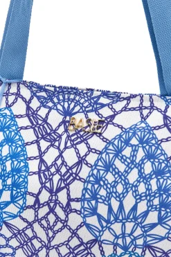 Borsa bianca e blu con fantasia geometrica e nappina Basile BA22152