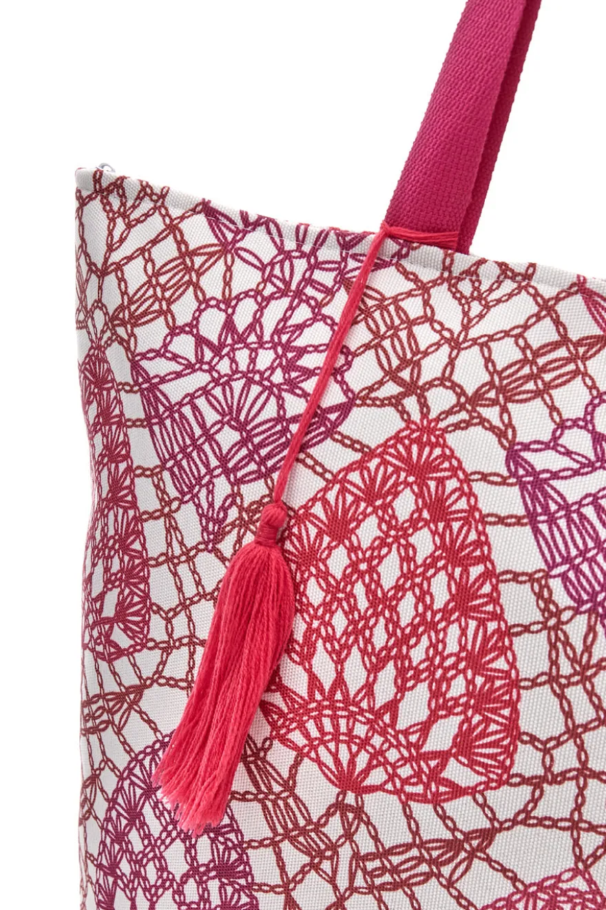 Borsa bianca e fuxia con fantasia geometrica e nappina Basile BA22152