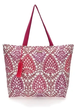 Borsa bianca e fuxia con fantasia geometrica e nappina Basile BA22152