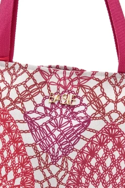 Borsa bianca e fuxia con fantasia geometrica e nappina Basile BA22152
