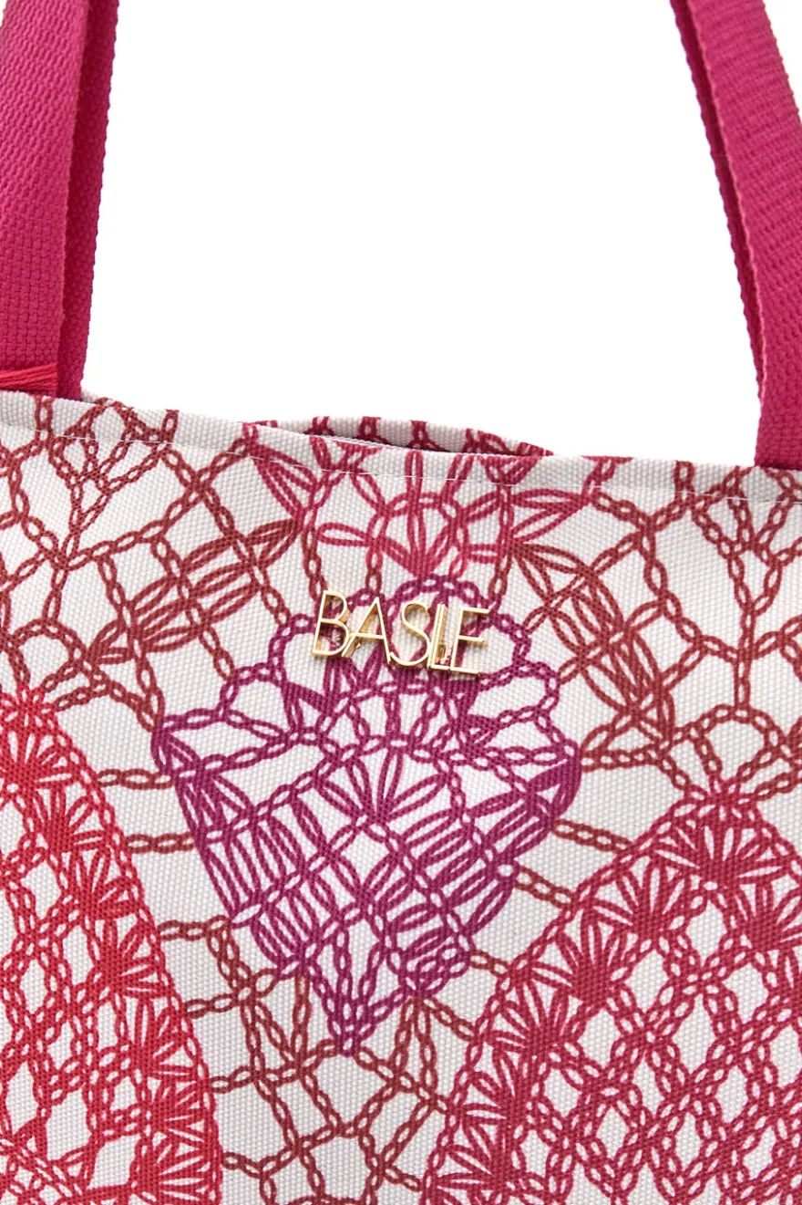 Borsa bianca e fuxia con fantasia geometrica e nappina Basile BA22152