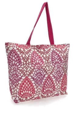 Borsa bianca e fuxia con fantasia geometrica e nappina Basile BA22152