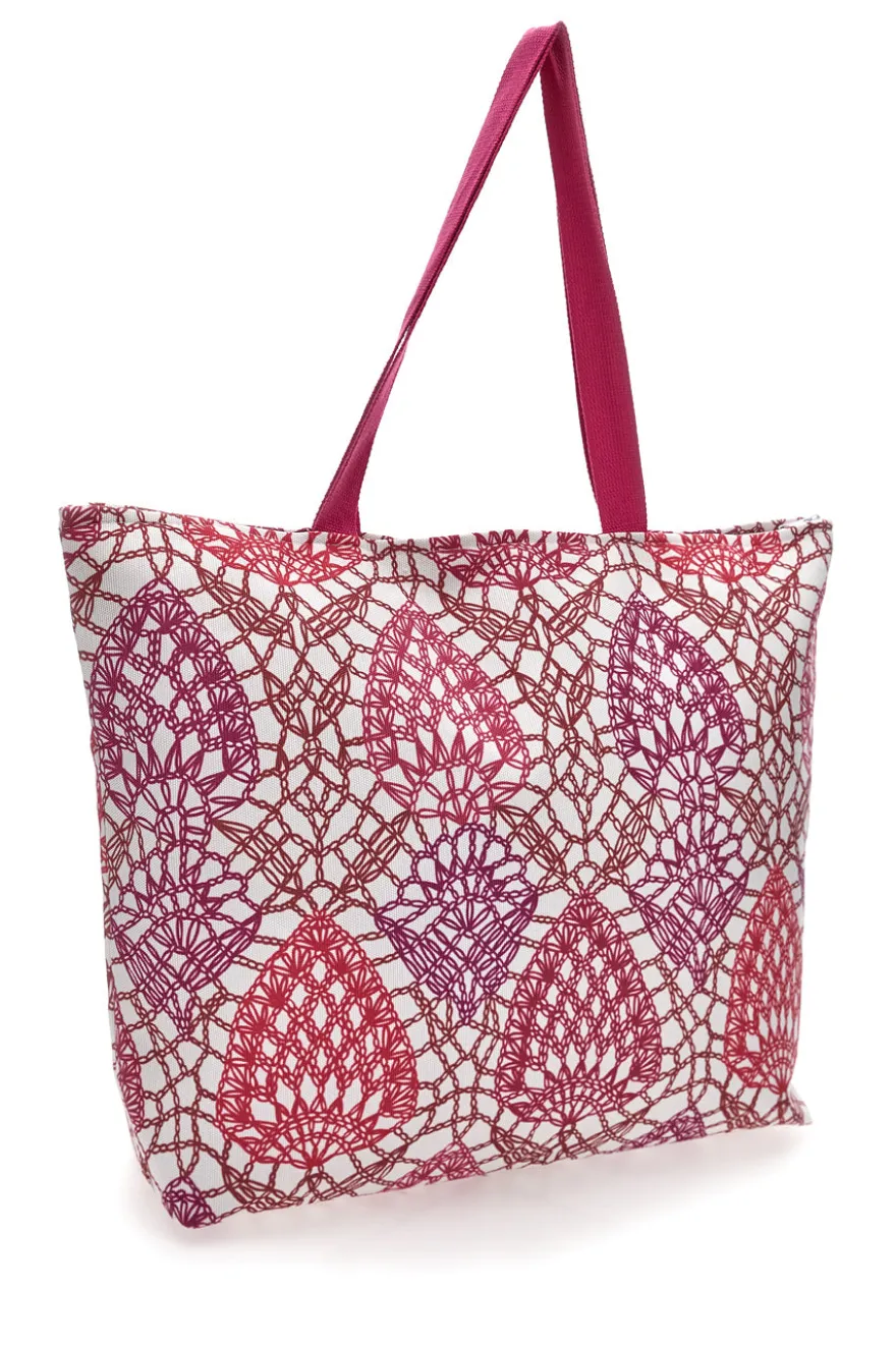 Borsa bianca e fuxia con fantasia geometrica e nappina Basile BA22152
