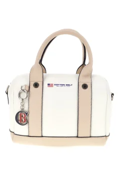 Borsa bianca inserti beige manici doppi Cotton belt 19,045,B028