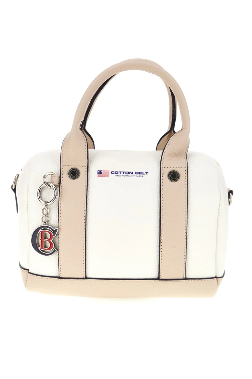 Borsa bianca inserti beige manici doppi Cotton belt 19,045,B028