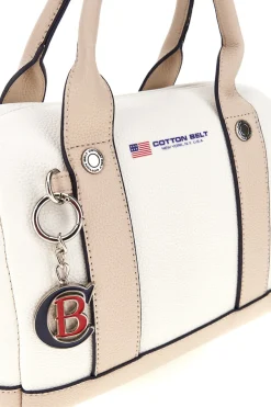 Borsa bianca inserti beige manici doppi Cotton belt 19,045,B028