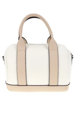 Borsa bianca inserti beige manici doppi Cotton belt 19,045,B028
