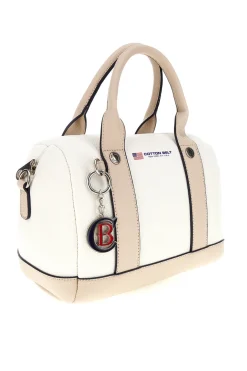 Borsa bianca inserti beige manici doppi Cotton belt 19,045,B028
