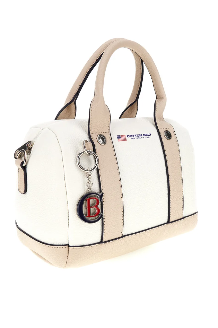 Borsa bianca inserti beige manici doppi Cotton belt 19,045,B028