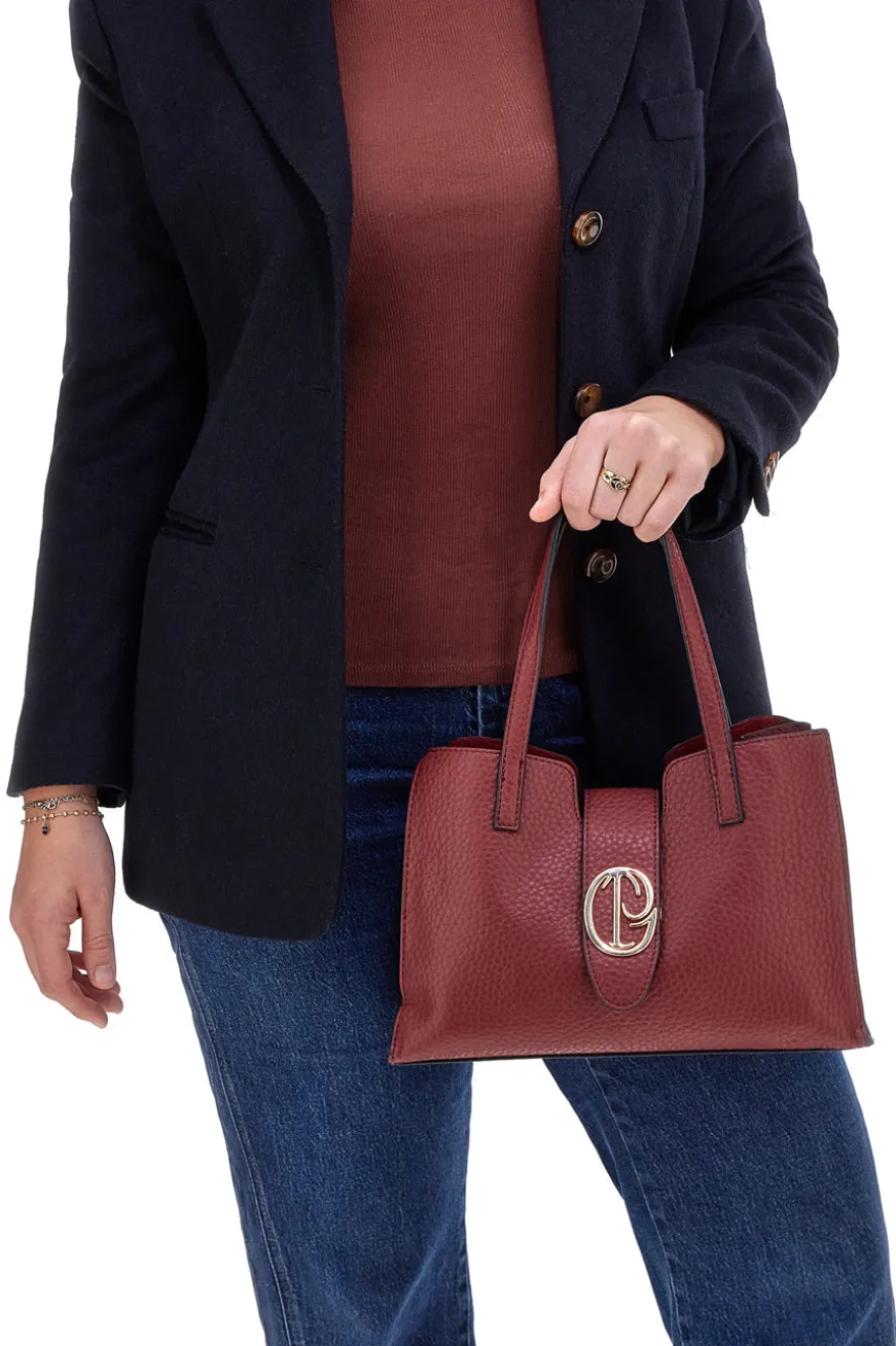 Borsa bordeaux con manici doppi e logo metallico Giulia Pieralli M-943