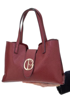 Borsa bordeaux con manici doppi e logo metallico Giulia Pieralli M-943