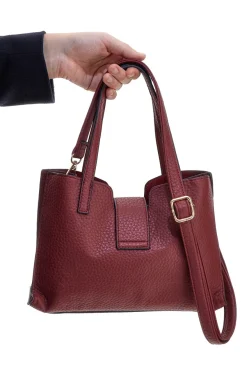 Borsa bordeaux con manici doppi e logo metallico Giulia Pieralli M-943