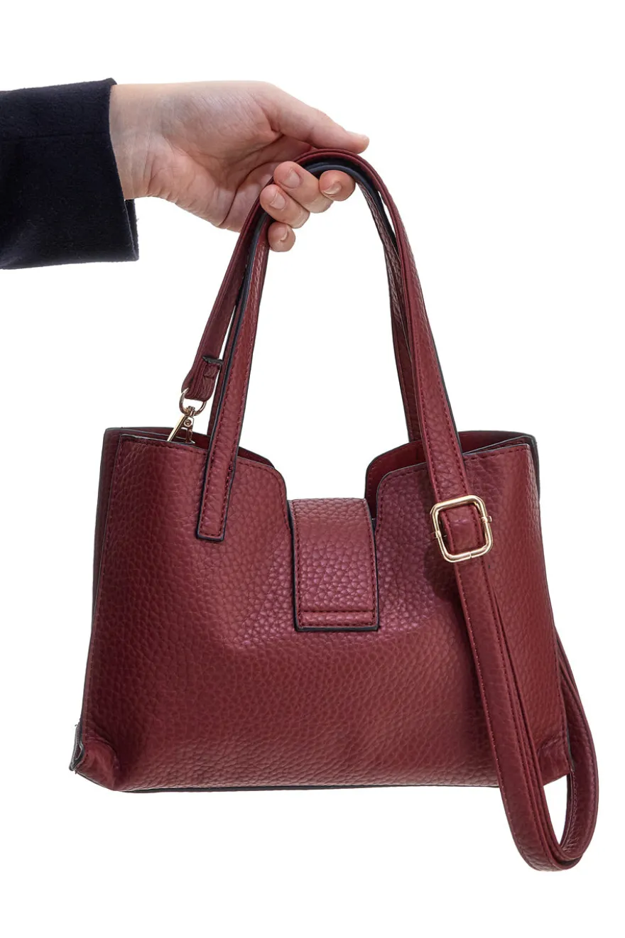 Borsa bordeaux con manici doppi e logo metallico Giulia Pieralli M-943