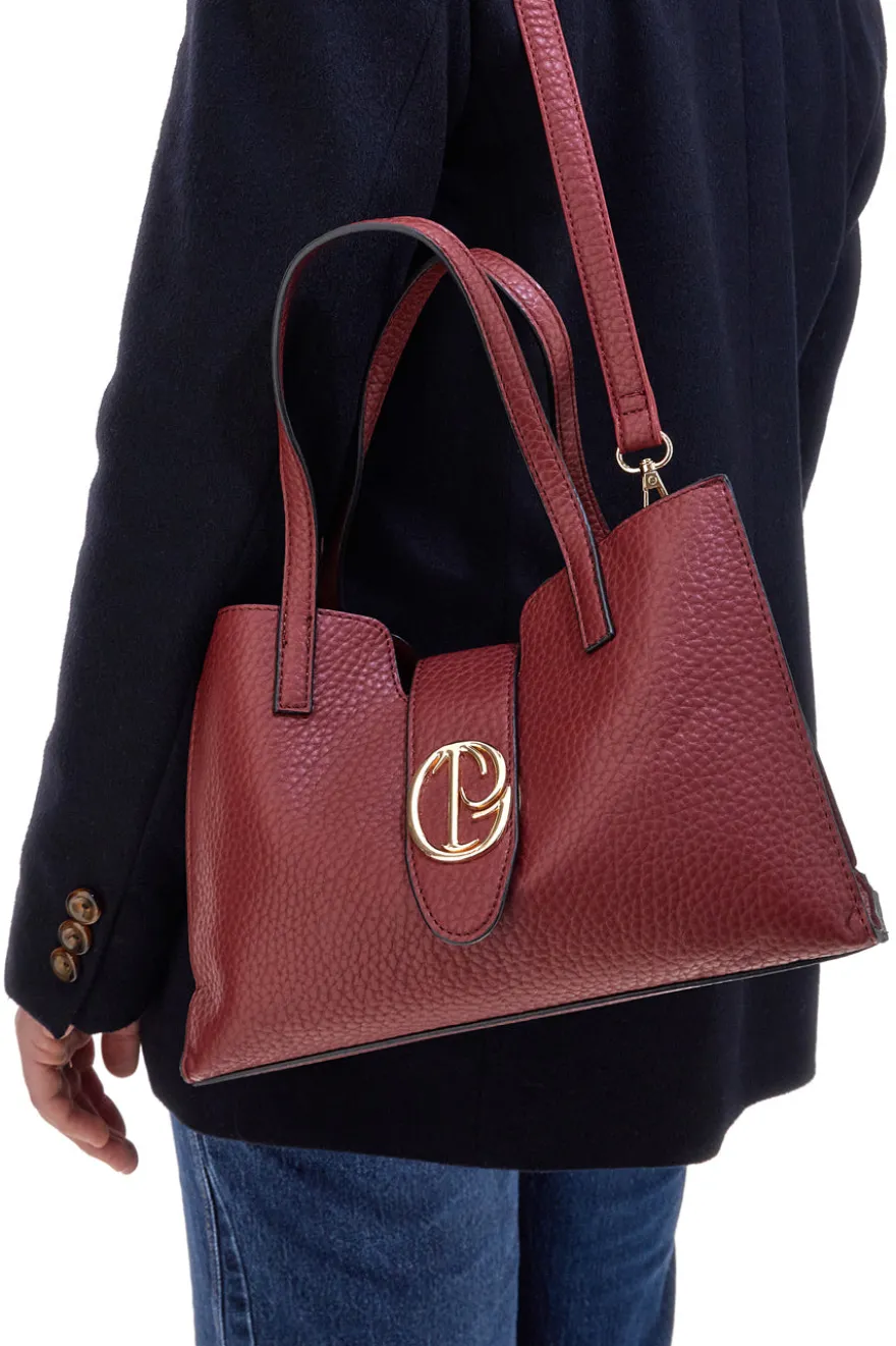 Borsa bordeaux con manici doppi e logo metallico Giulia Pieralli M-943