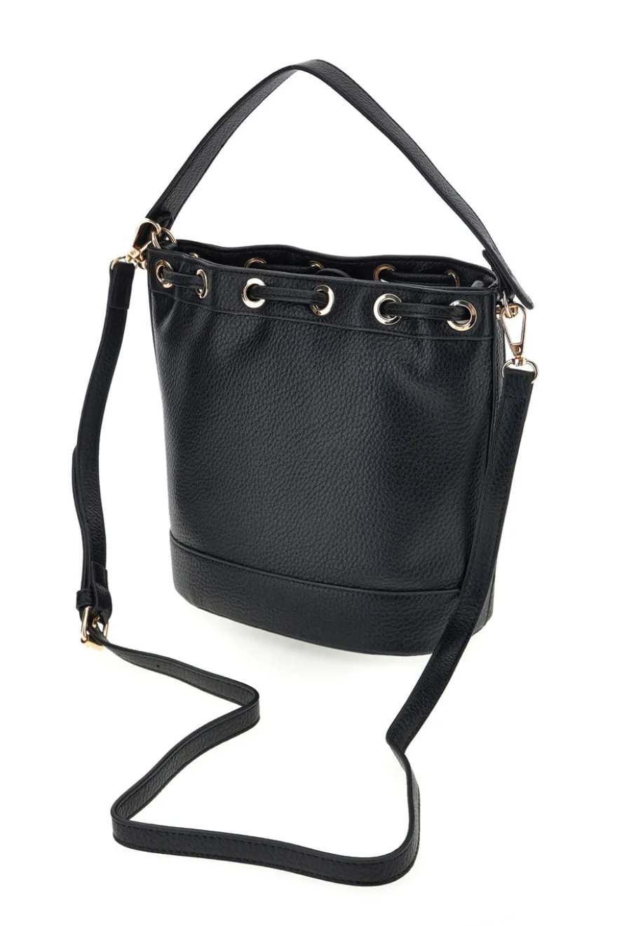 Borsa Bucket Nera con Coulisse e Dettagli Dorati Basile BA1277DOLL