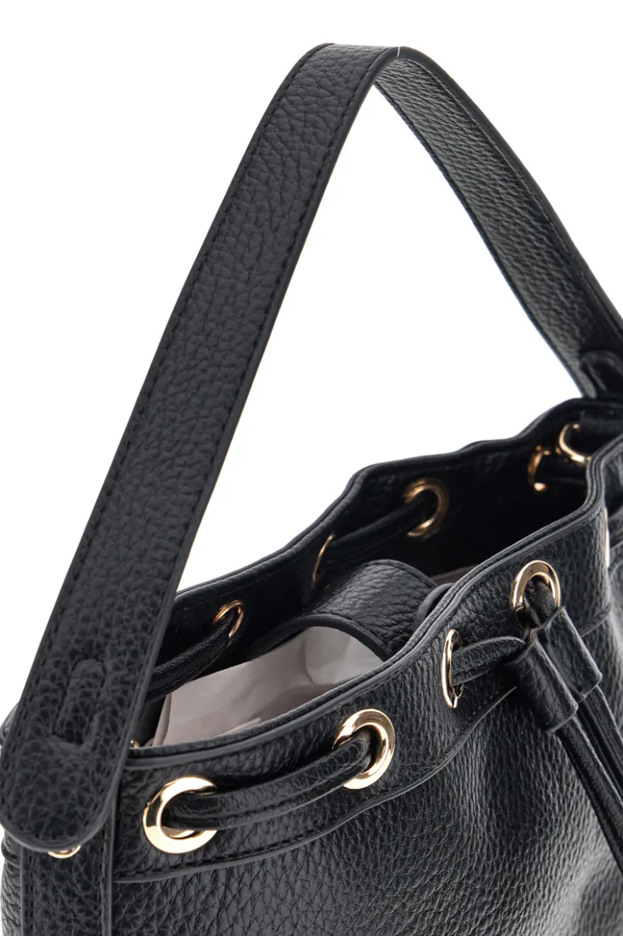 Borsa Bucket Nera con Coulisse e Dettagli Dorati Basile BA1277DOLL