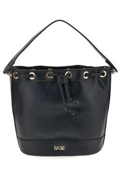 Borsa Bucket Nera con Coulisse e Dettagli Dorati Basile BA1277DOLL