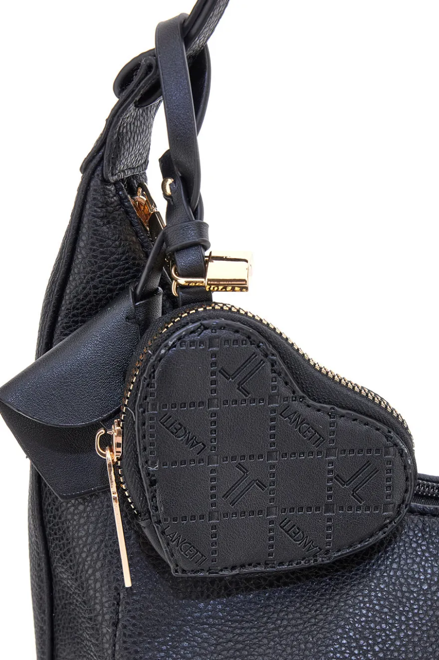 Borsa hobo nera con portamonete a cuore Lancetti LL25W-100-3