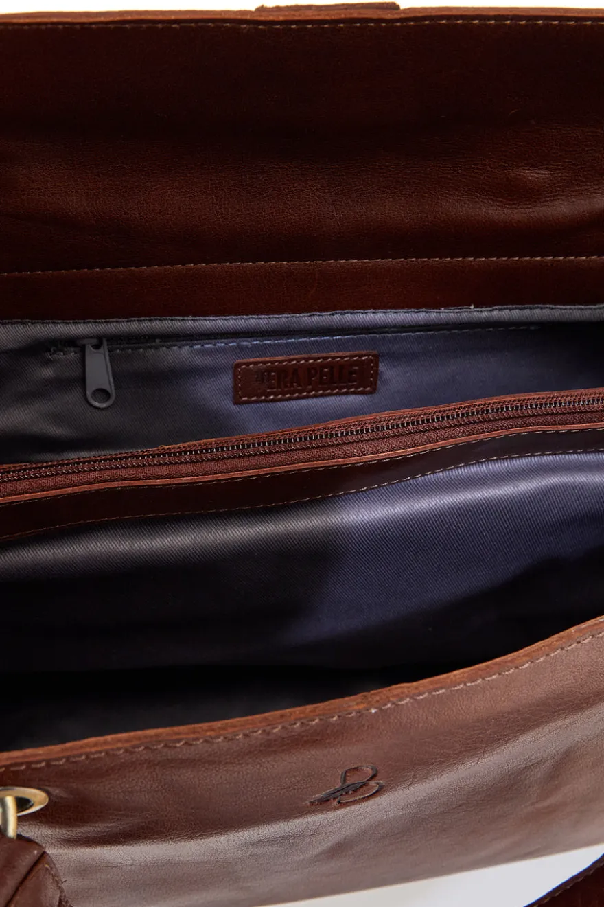 Borsa in pelle marrone con tracolla regolabile Basile BA3672TI