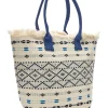 Borsa in tessuto bianco con manici blu e motivo etnico Basile BA24601