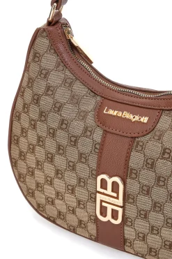 Borsa logata marrone a spalla con dettaglio logo Laura Biagiotti LB25W-255-7