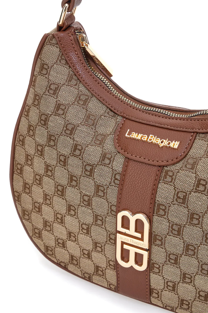 Borsa logata marrone a spalla con dettaglio logo Laura Biagiotti LB25W-255-7