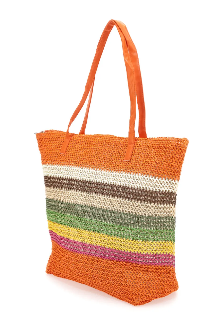 Borsa Mare Arancione In Rafia First Lady XI Y008